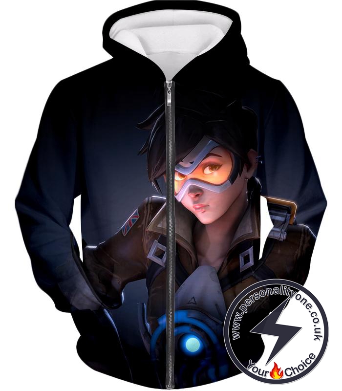 Overwatch Time Traveling Overwatch Agent Tracer Cool Black Zip Up Hoodie